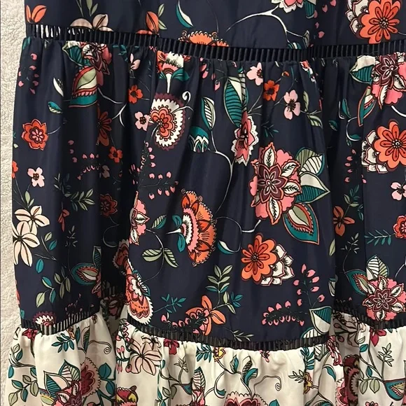 Eliza J Navy and Pink. Floral Ruffled Tiered Sundress - Picture 9 of 10